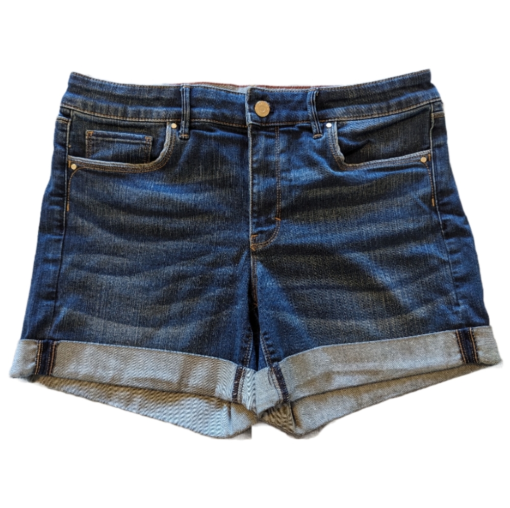 5 Inch Rolled Cuff Stretch Denim Shorts, Size 10